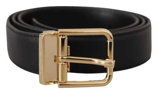 Elegant Black Leather Belt with Metal Buckle