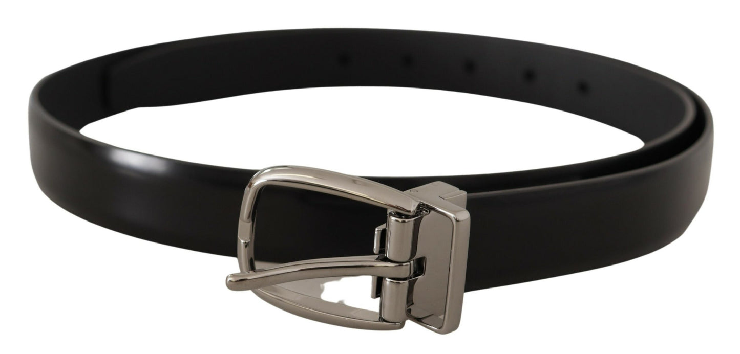 Elegant Black Leather Belt with Metal Buckle