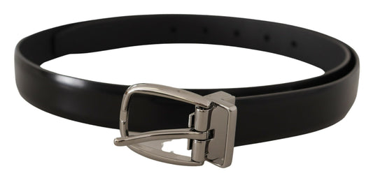 Elegant Black Leather Belt with Metal Buckle