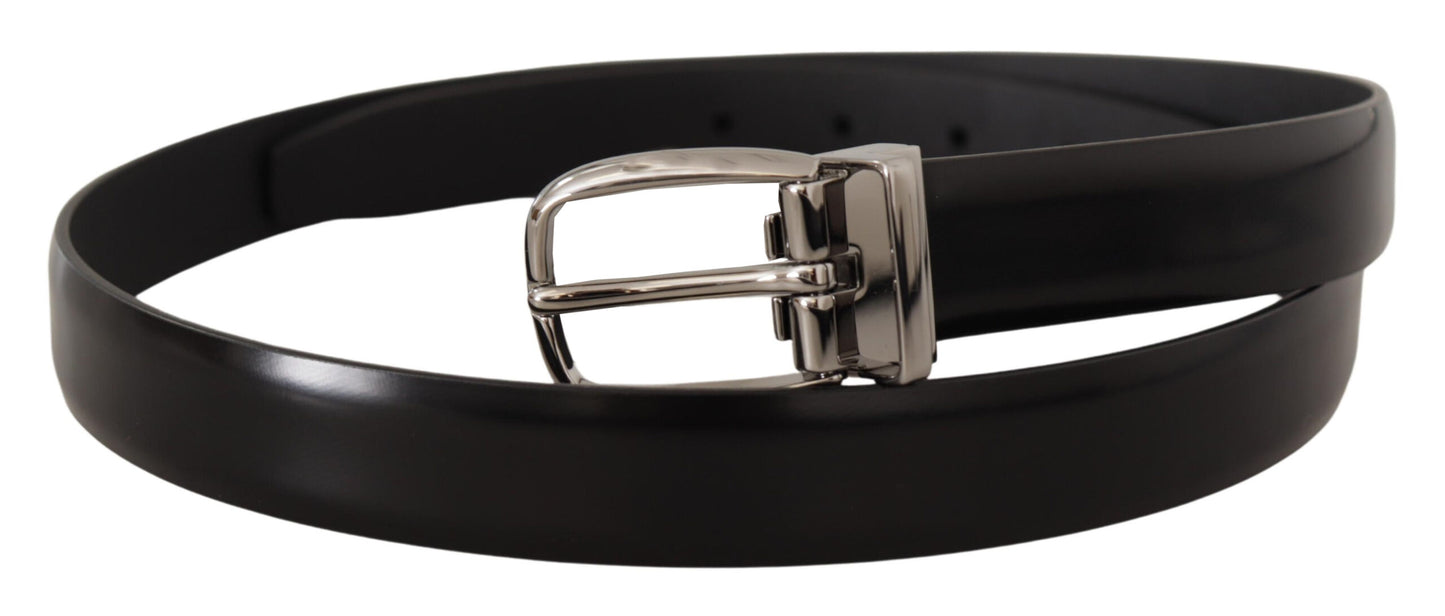 Elegant Black Leather Belt with Metal Buckle