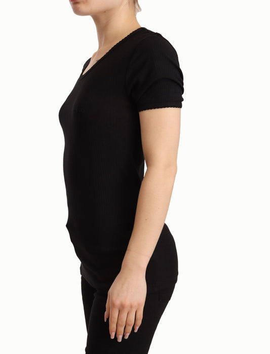 Elegant Black Cotton Short Sleeve Top