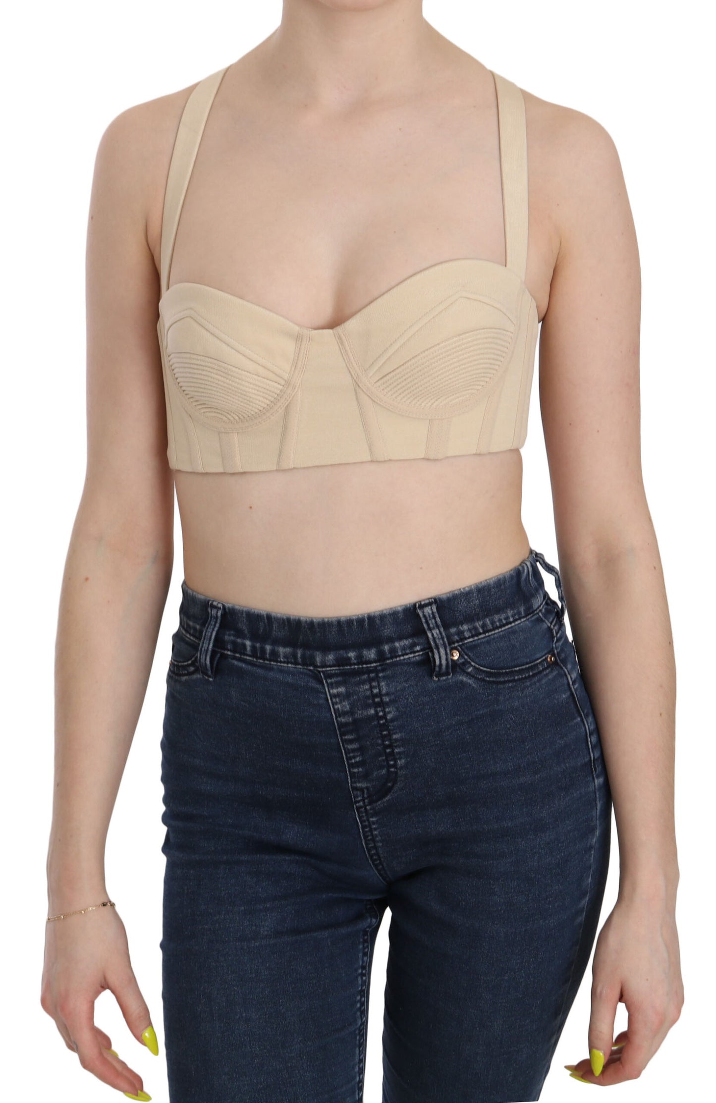 Elegant Beige Bustier Cropped Corset Top