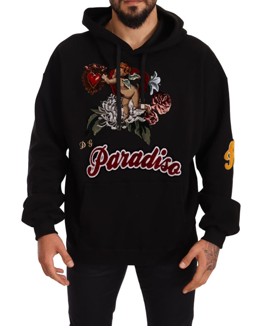 Elegant Multicolor Applique Black Hoodie