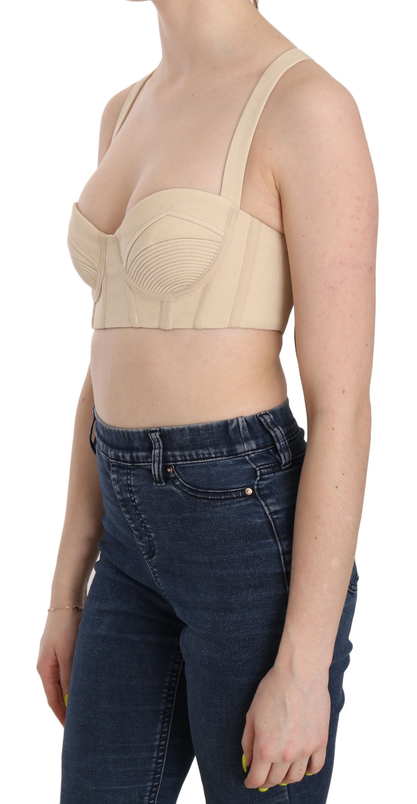 Elegant Beige Bustier Cropped Corset Top