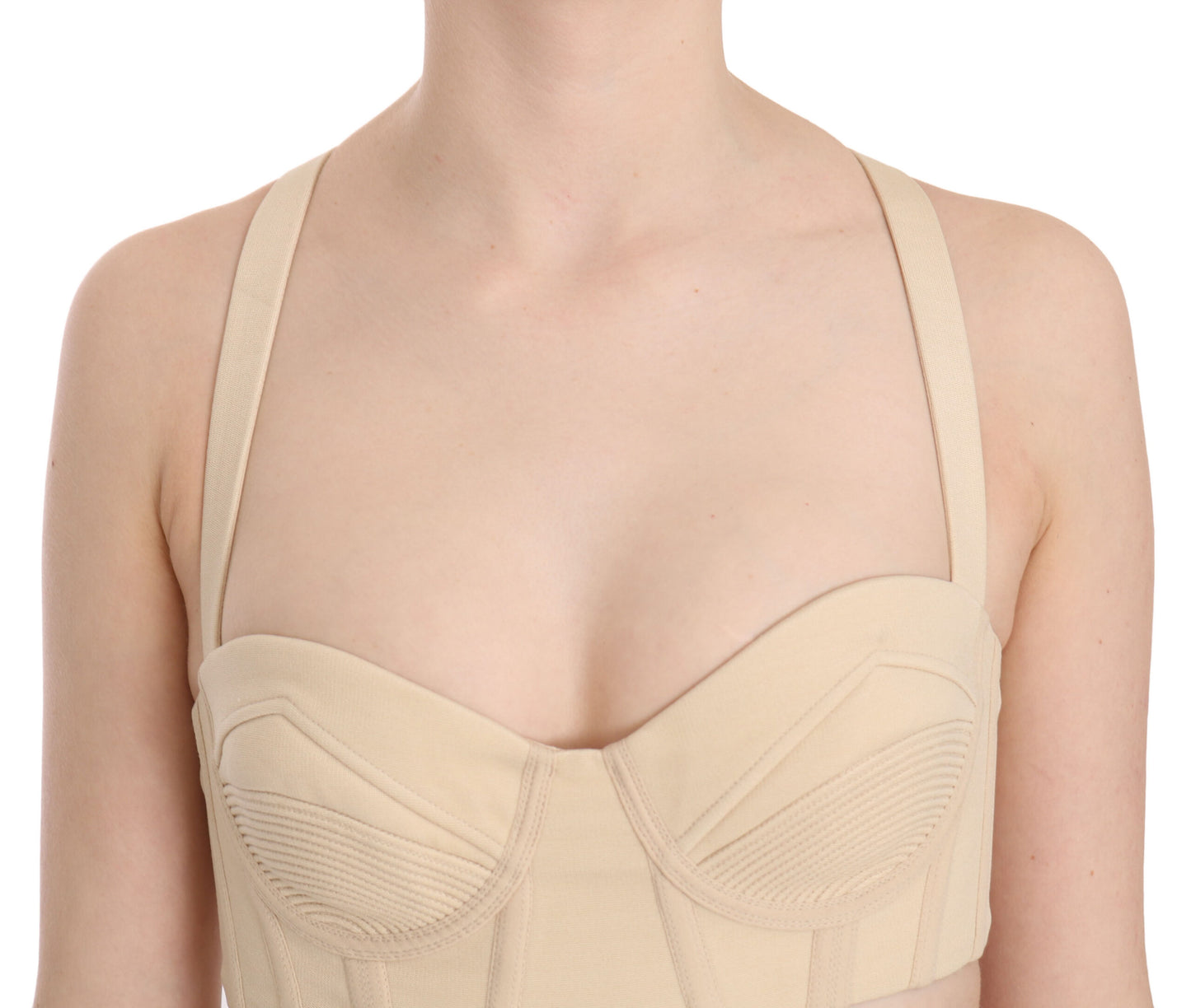 Elegant Beige Bustier Cropped Corset Top