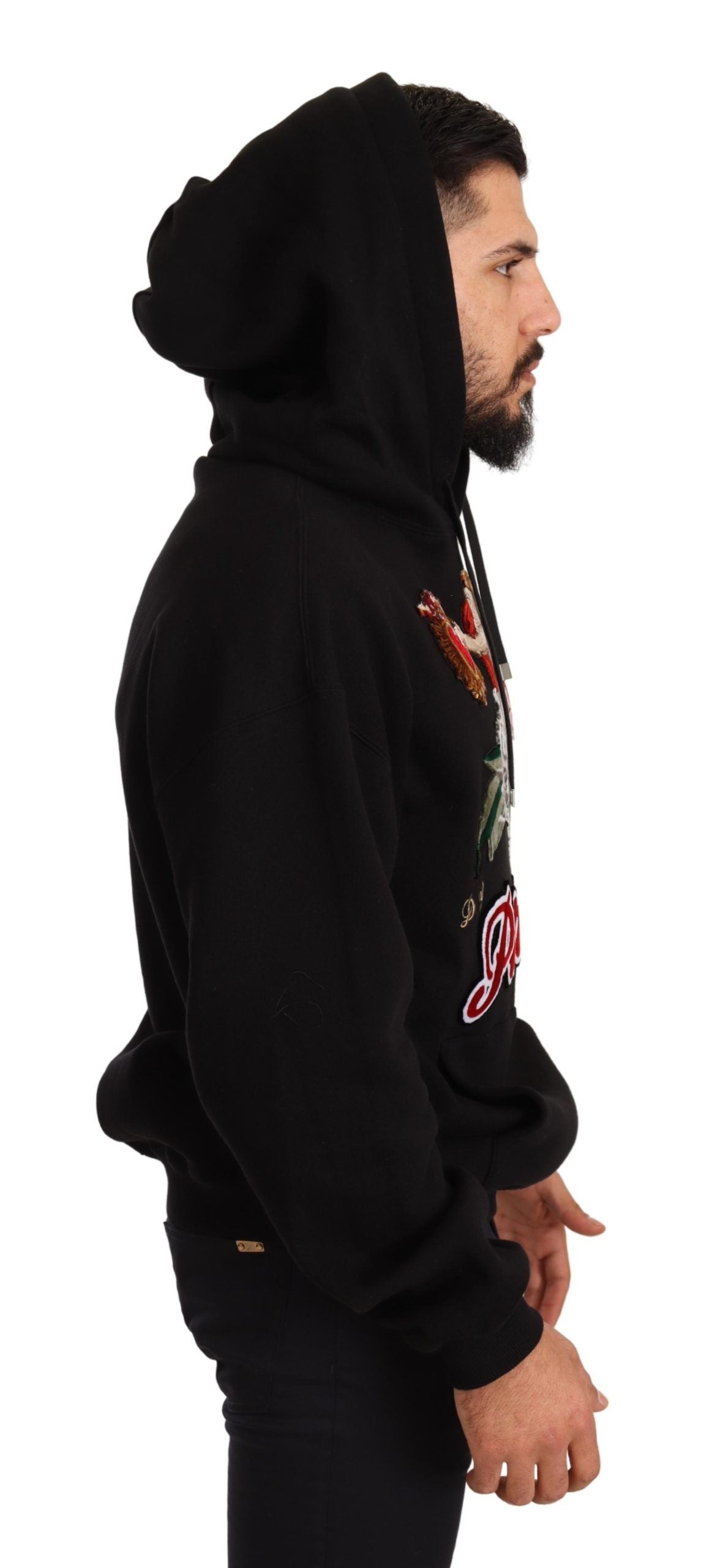 Elegant Multicolor Applique Black Hoodie