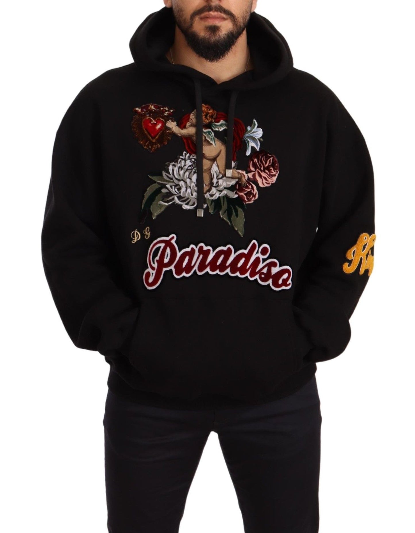 Elegant Multicolor Applique Black Hoodie