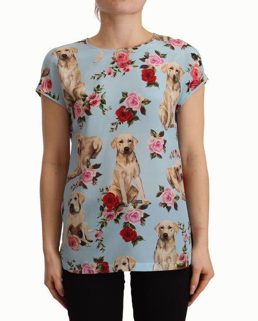 Floral Canine Elegance Silk Blouse