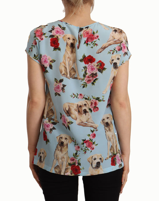 Floral Canine Elegance Silk Blouse