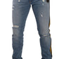Slim Fit Light Blue Embroidered Denim