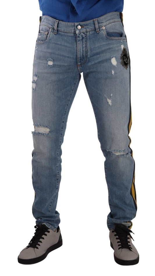 Slim Fit Light Blue Embroidered Denim