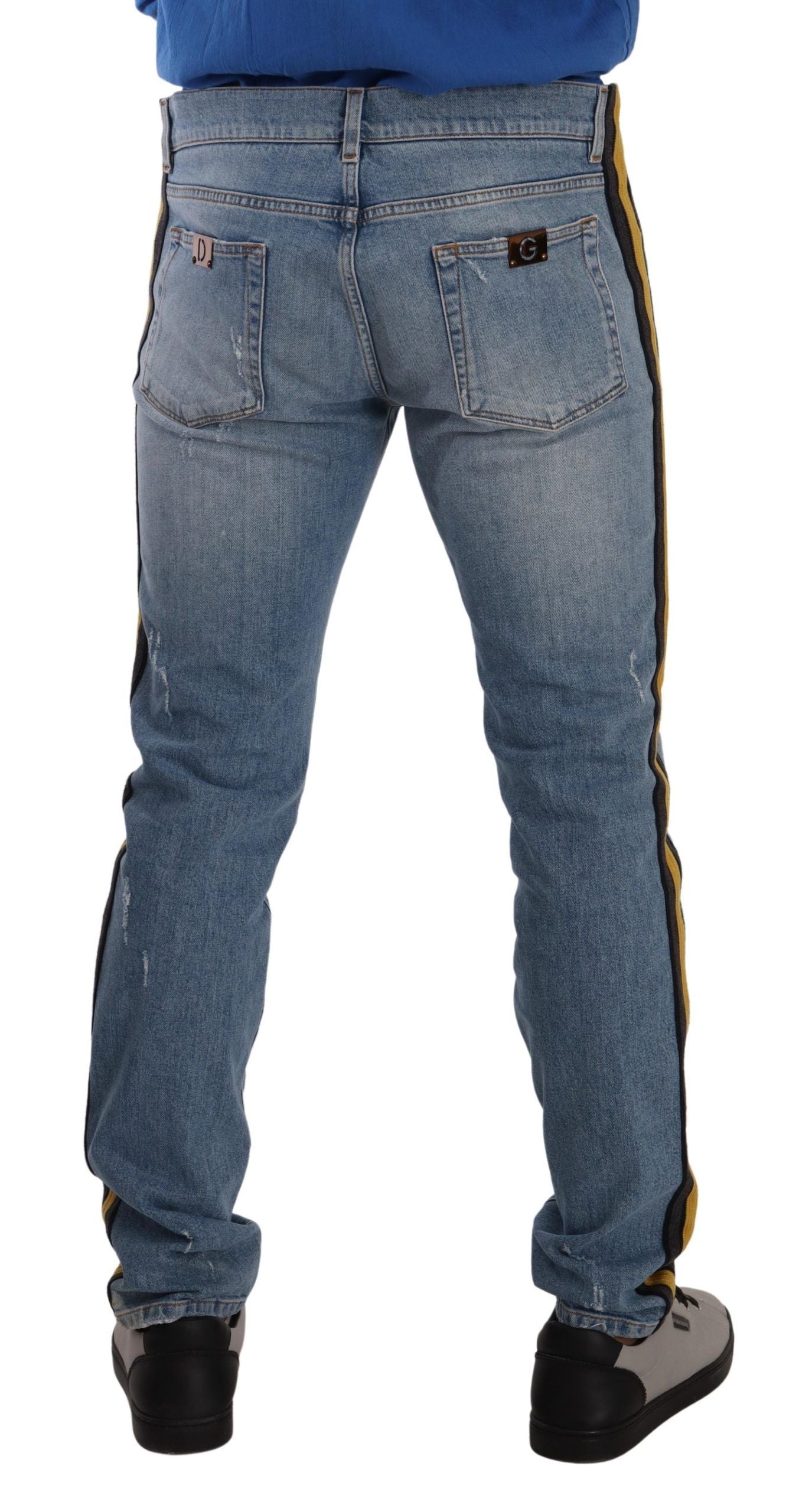 Slim Fit Light Blue Embroidered Denim