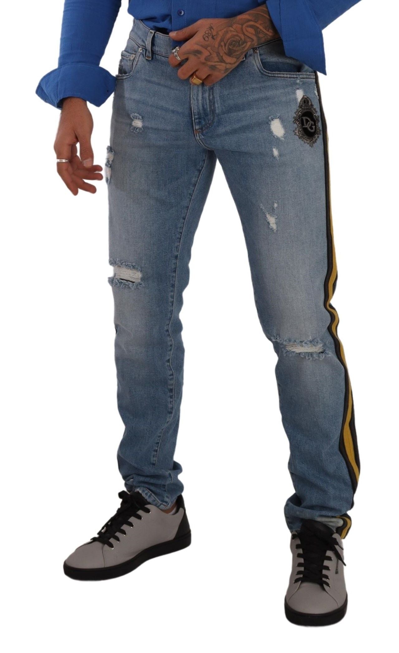 Slim Fit Light Blue Embroidered Denim