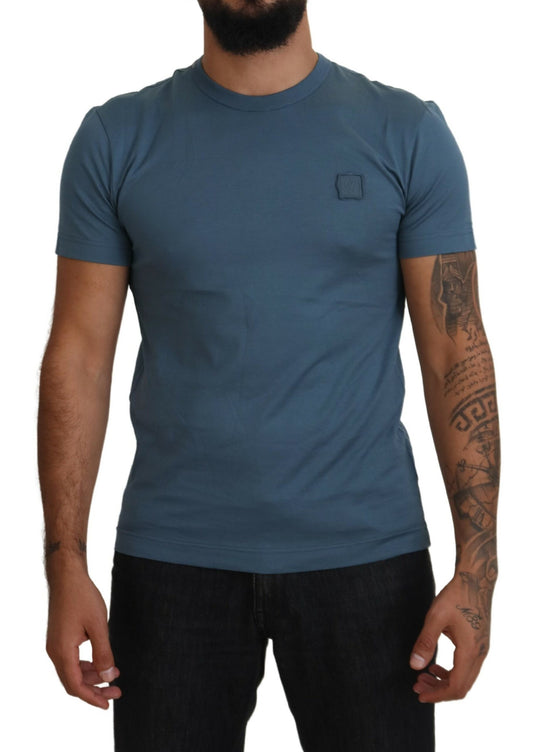 Elegant Blue Crew Neck Logo Tee