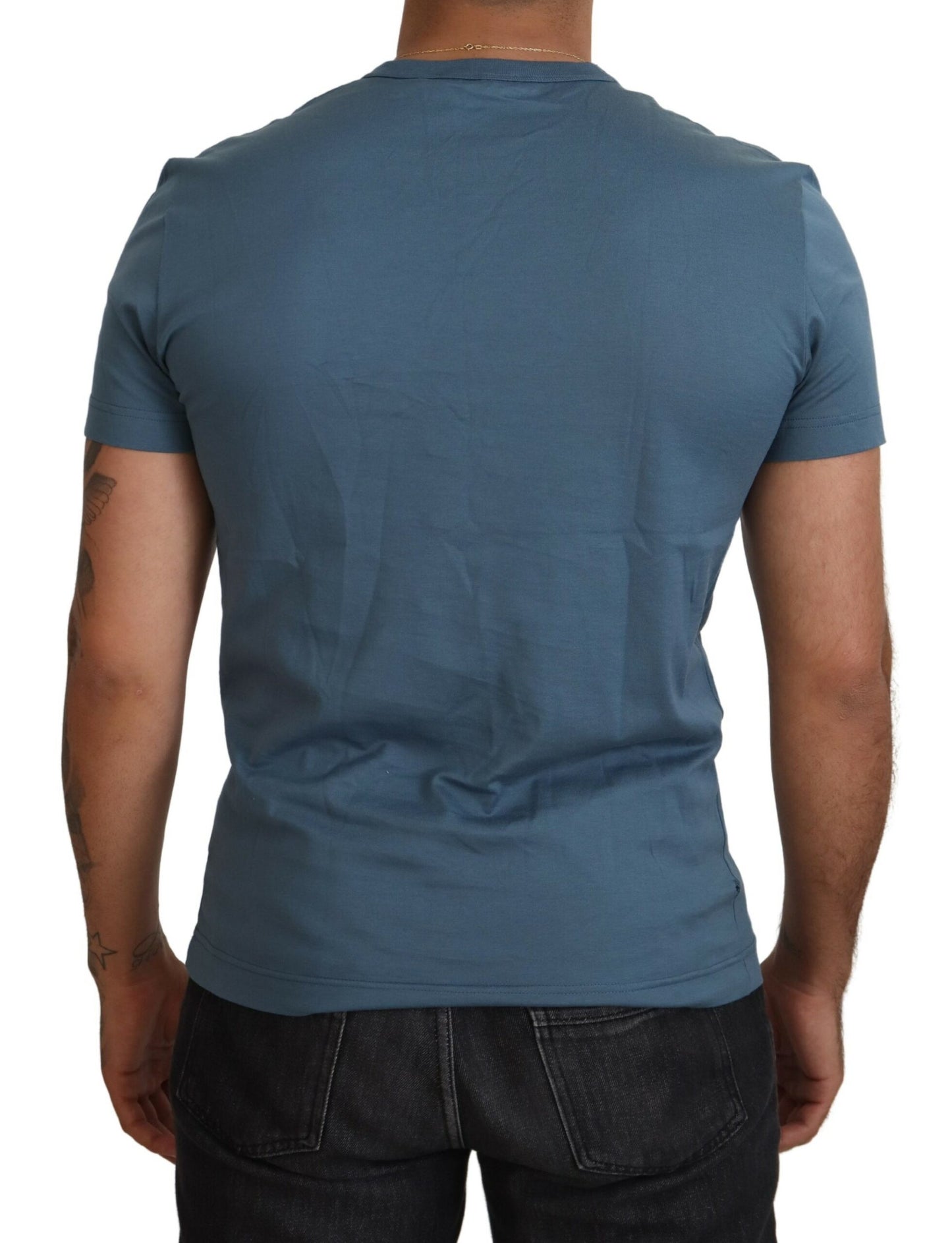 Elegant Blue Crew Neck Logo Tee