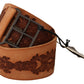 Brown Genuine Leather Black Logo Buckle Belt