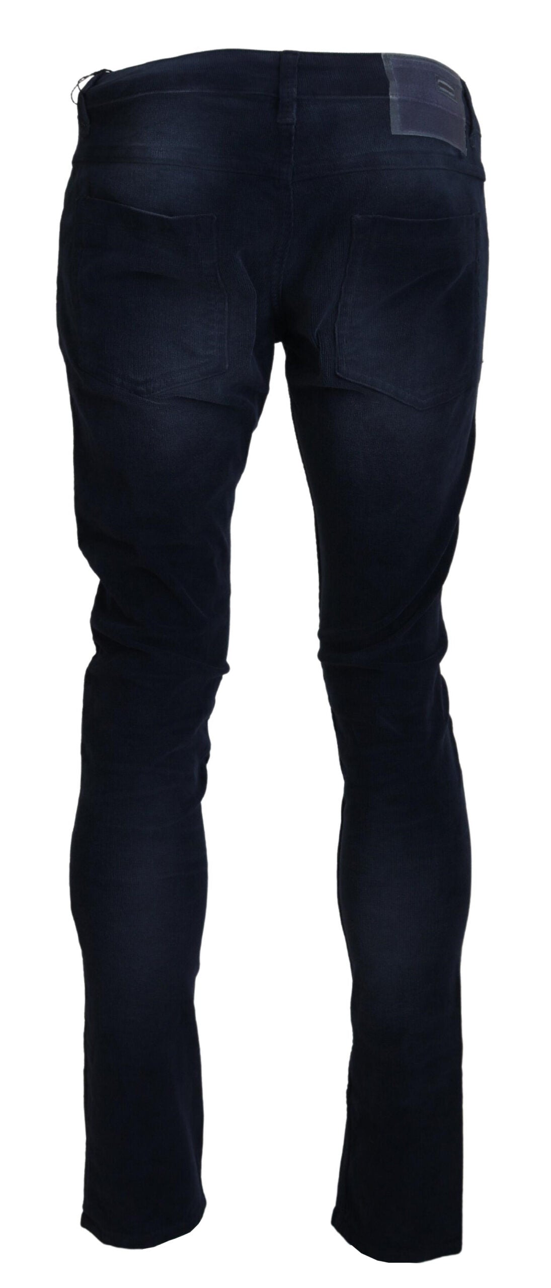 Blue Cotton Corduroy Slim Stretch Men Jeans