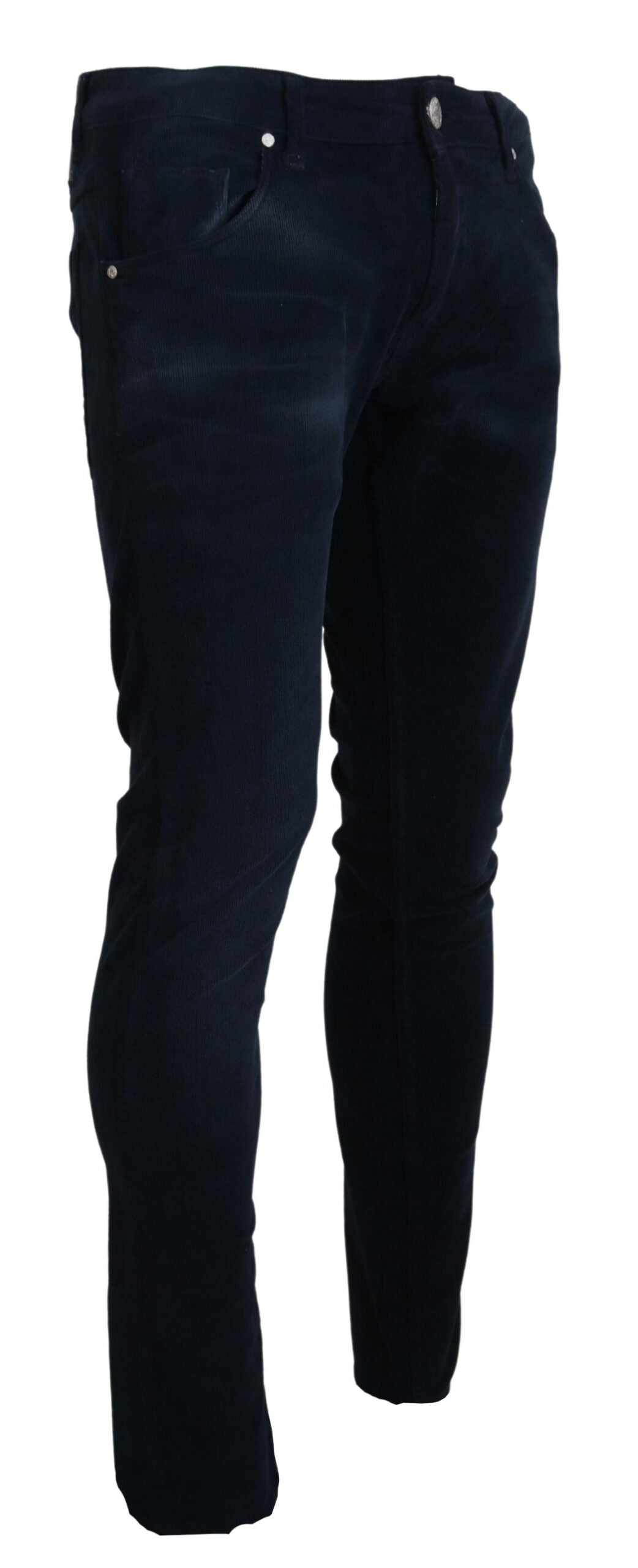 Blue Cotton Corduroy Slim Stretch Men Jeans