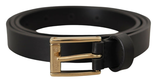 Chic Black Leather Logo Buckle Belt