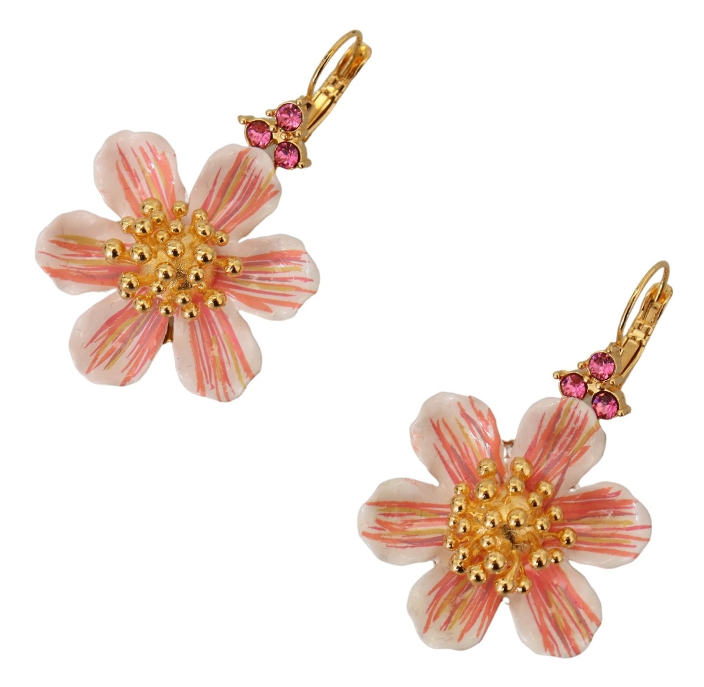 Elegant Gold & Pink Floral Dangling Earrings