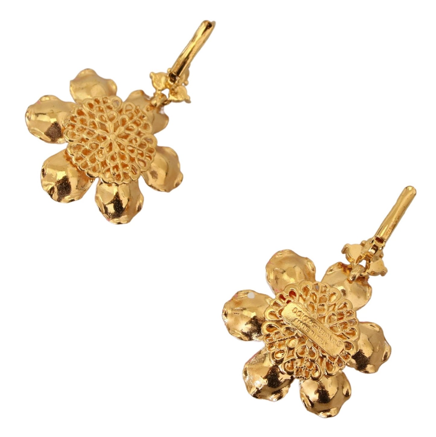 Elegant Gold & Pink Floral Dangling Earrings