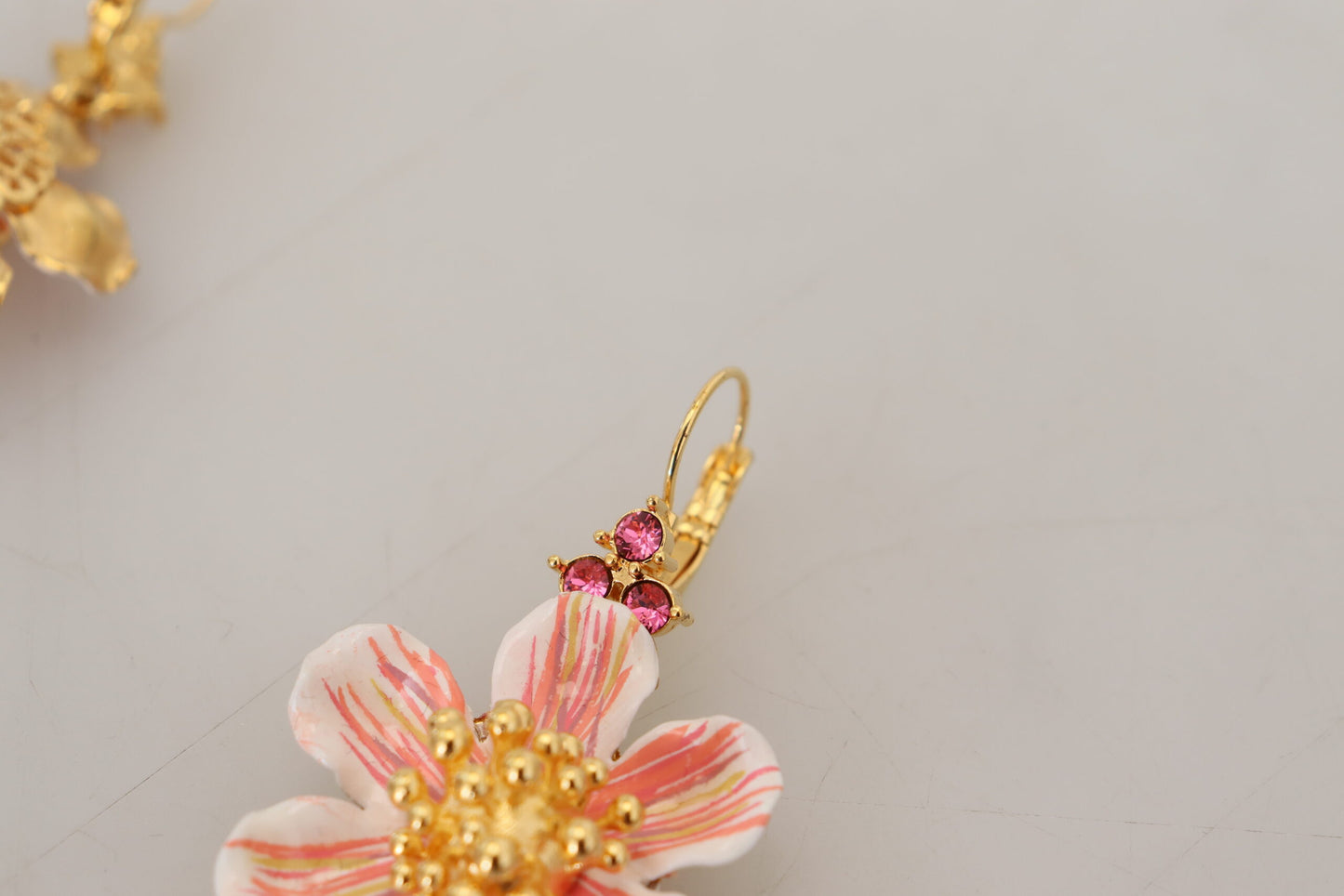 Elegant Gold & Pink Floral Dangling Earrings