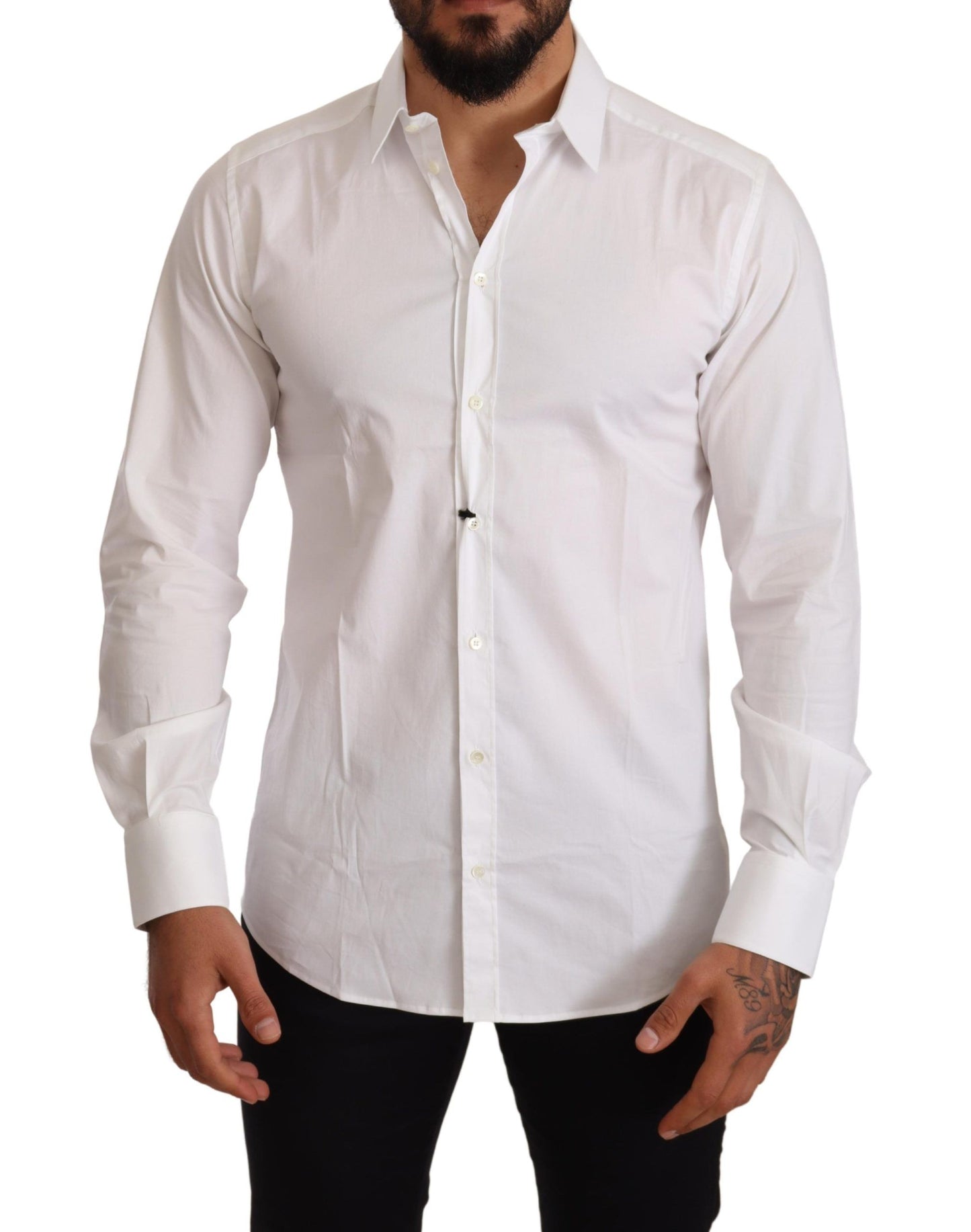 Elegant White Slim Fit Gold Dress Shirt