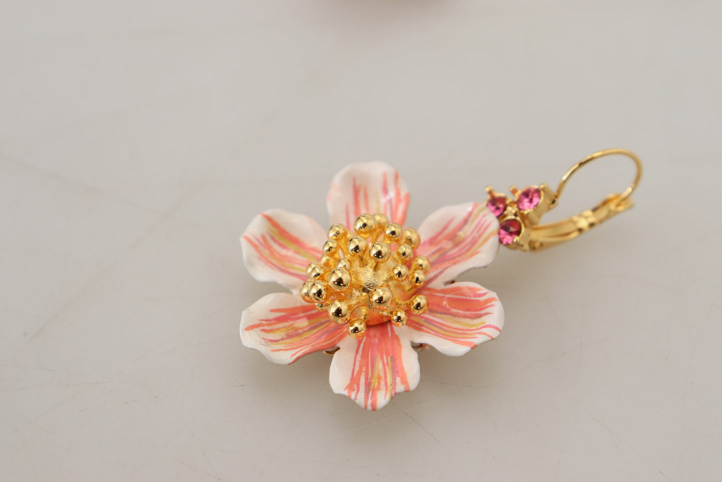 Elegant Gold & Pink Floral Dangling Earrings