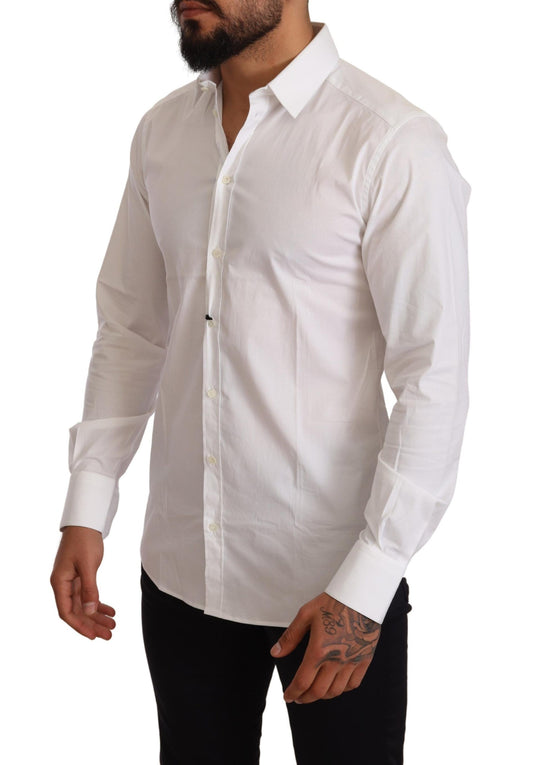 Elegant White Slim Fit Gold Dress Shirt