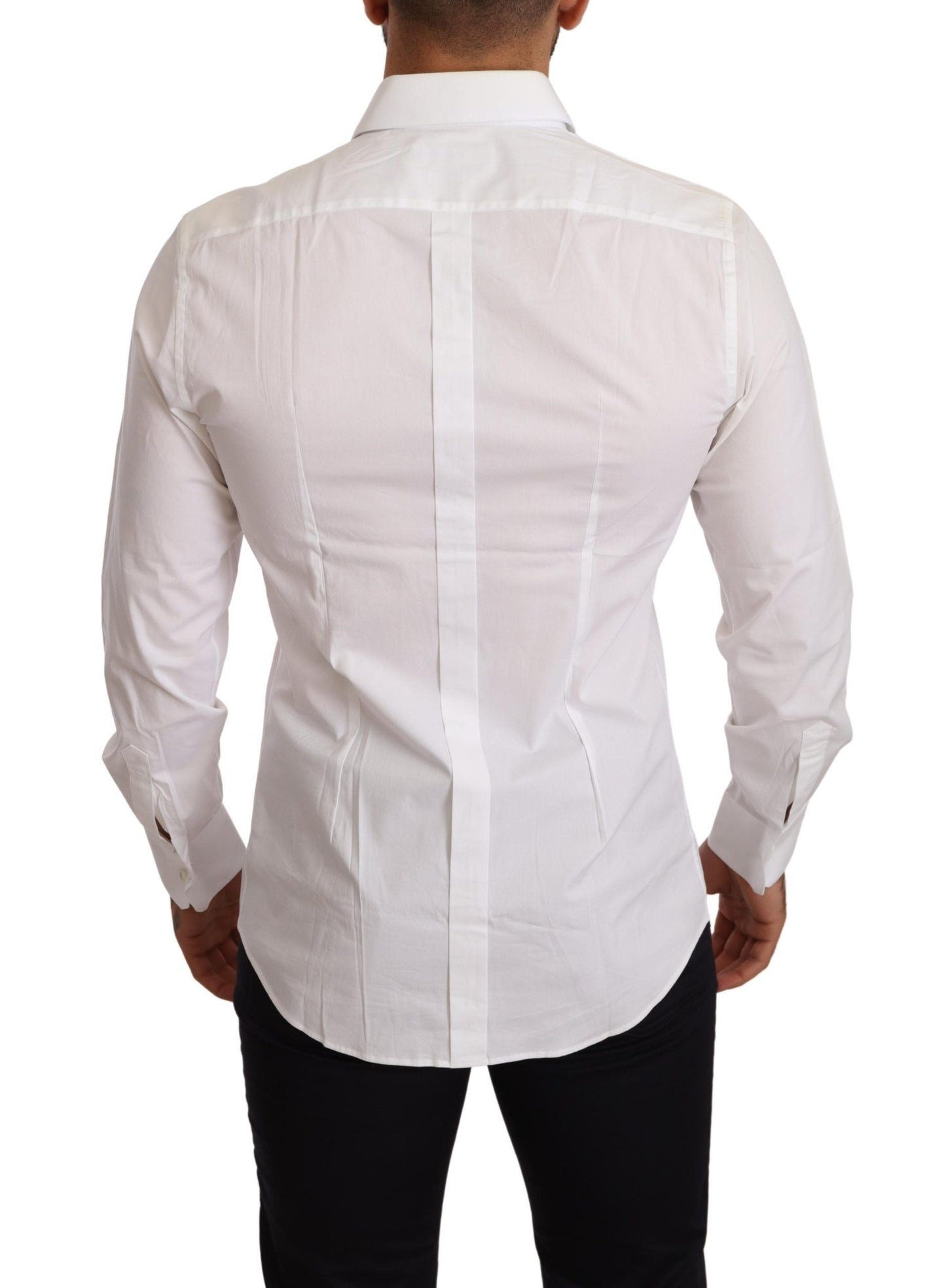 Elegant White Slim Fit Gold Dress Shirt