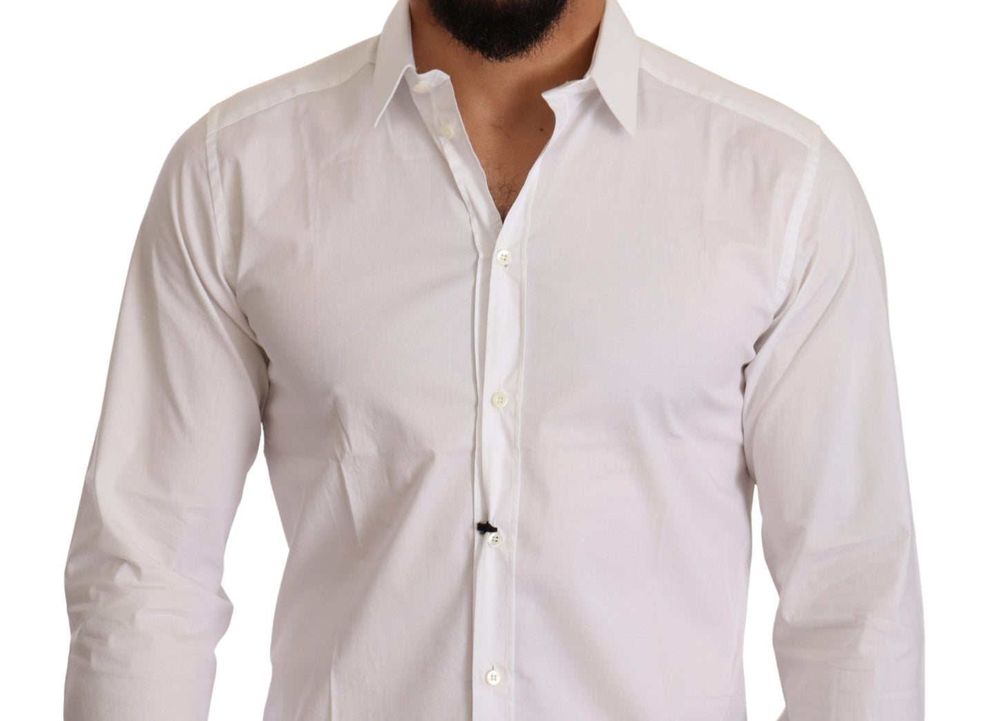 Elegant White Slim Fit Gold Dress Shirt