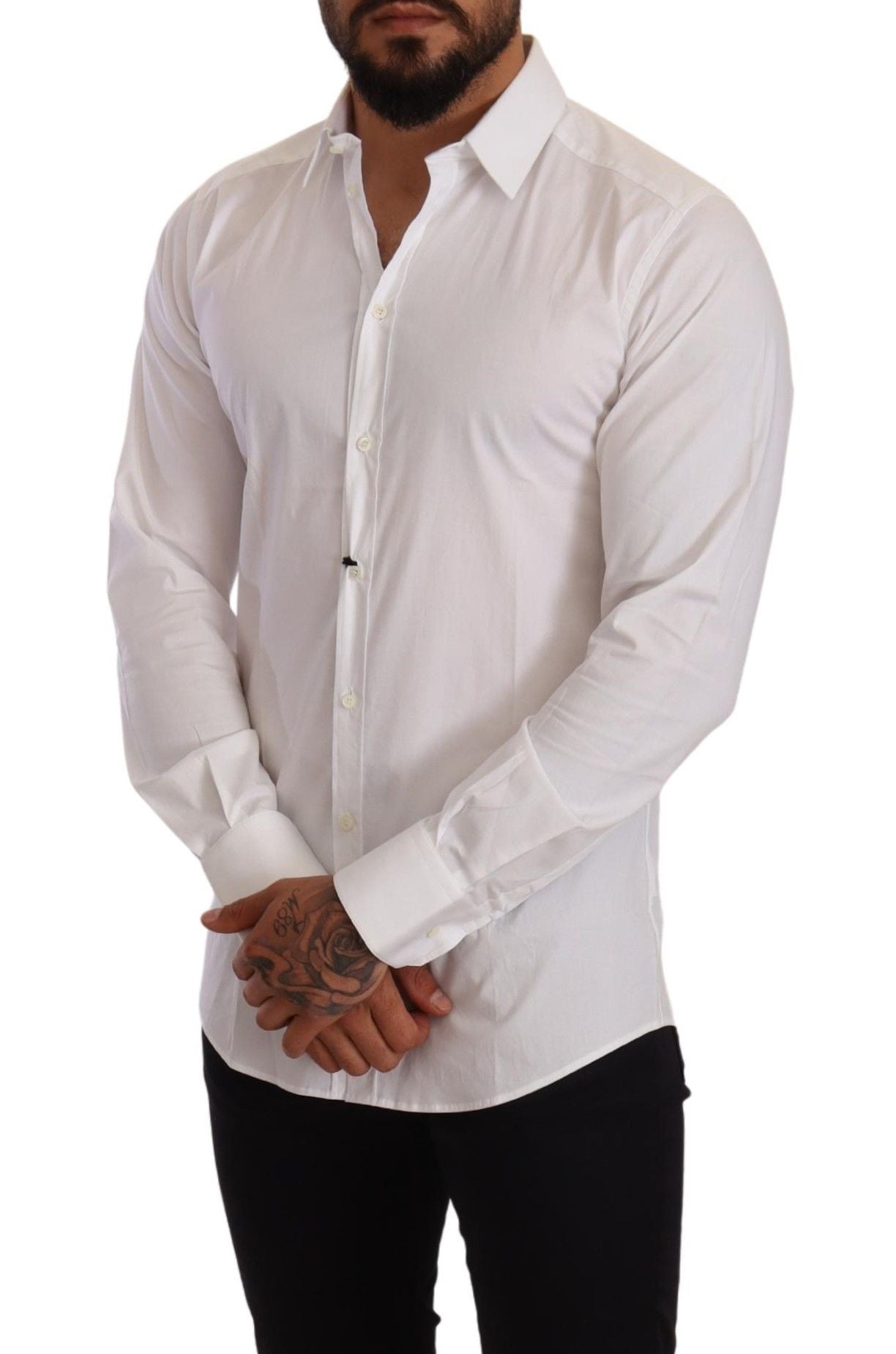 Elegant White Slim Fit Gold Dress Shirt