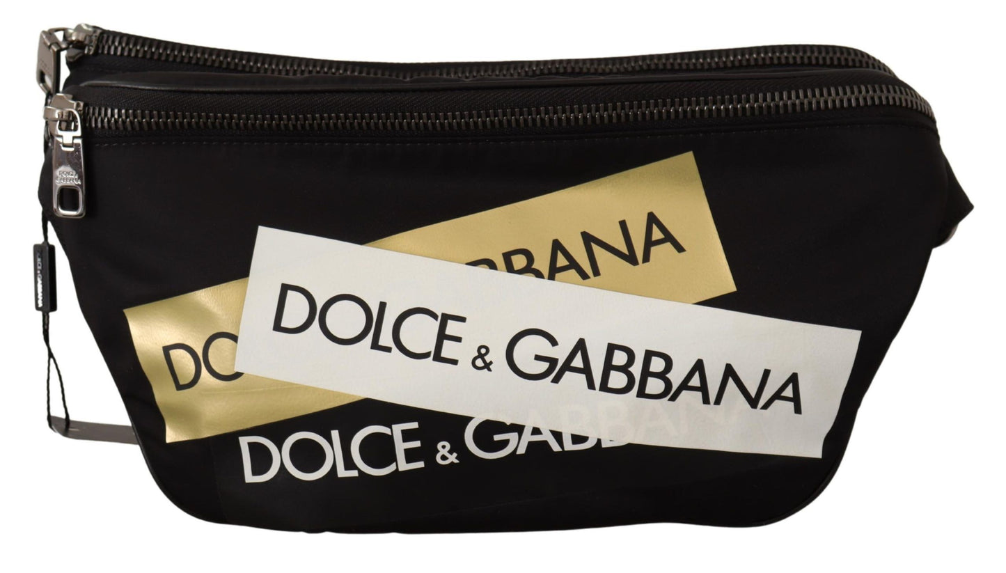 Chic Urban Black Belt Bag with Gold Accents