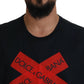 Elegant Crewneck Blue T-Shirt with Red Logo