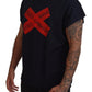 Elegant Crewneck Blue T-Shirt with Red Logo