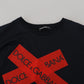 Elegant Crewneck Blue T-Shirt with Red Logo