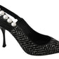 Elegant Pearl Embellished Black Slingback Heels