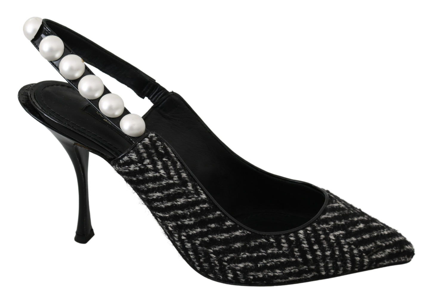 Elegant Pearl Embellished Black Slingback Heels