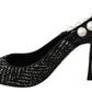 Elegant Pearl Embellished Black Slingback Heels