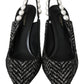 Elegant Pearl Embellished Black Slingback Heels