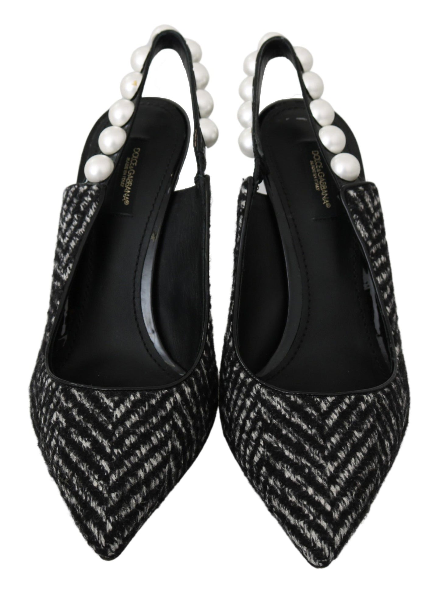 Elegant Pearl Embellished Black Slingback Heels