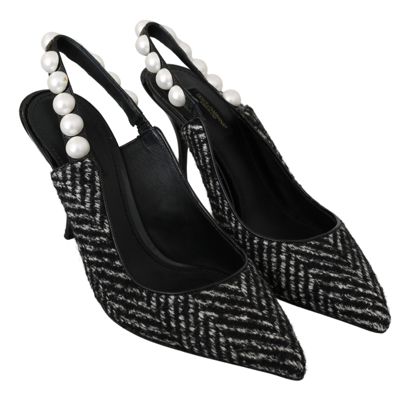 Elegant Pearl Embellished Black Slingback Heels