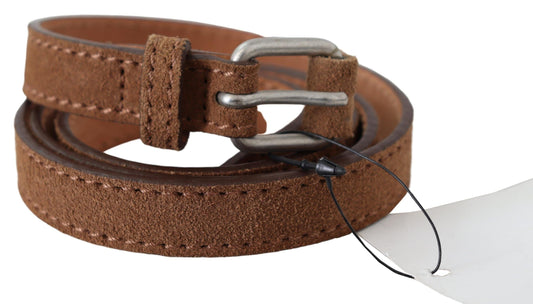 Elegant Slim Leather Waist Belt in Brown