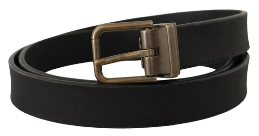 Elegant Black Leather Belt with Vintage Metal Buckle