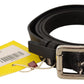 Elegant Black Leather Waist Belt with Silver Buckle