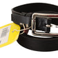 Elegant Black Leather Waist Belt with Silver Buckle