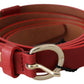 Elegant Red Leather Belt with Silver-Tone Buckle