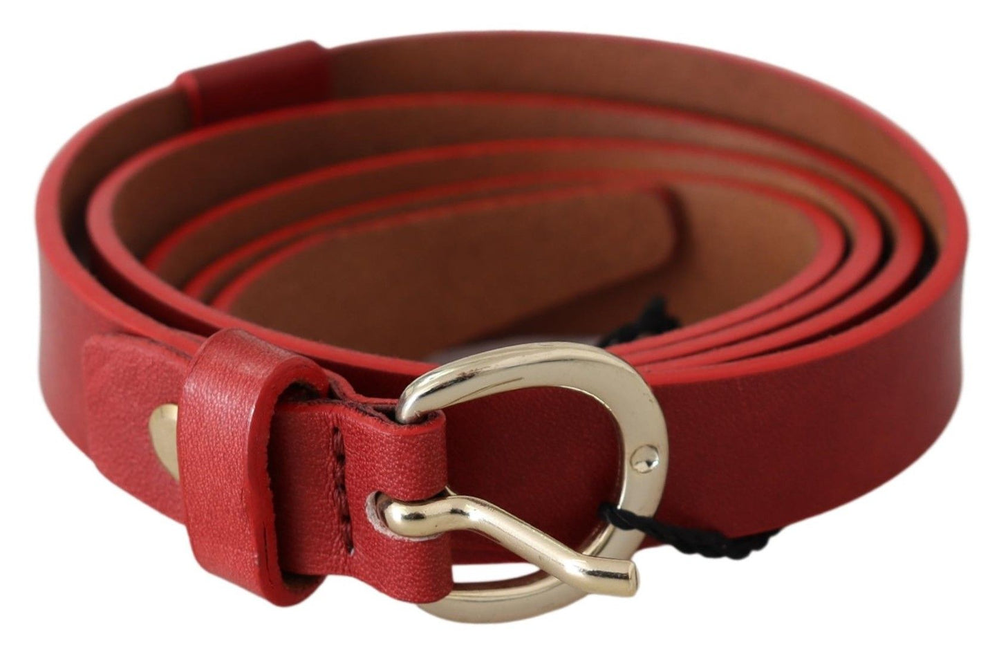 Elegant Red Leather Belt with Silver-Tone Buckle