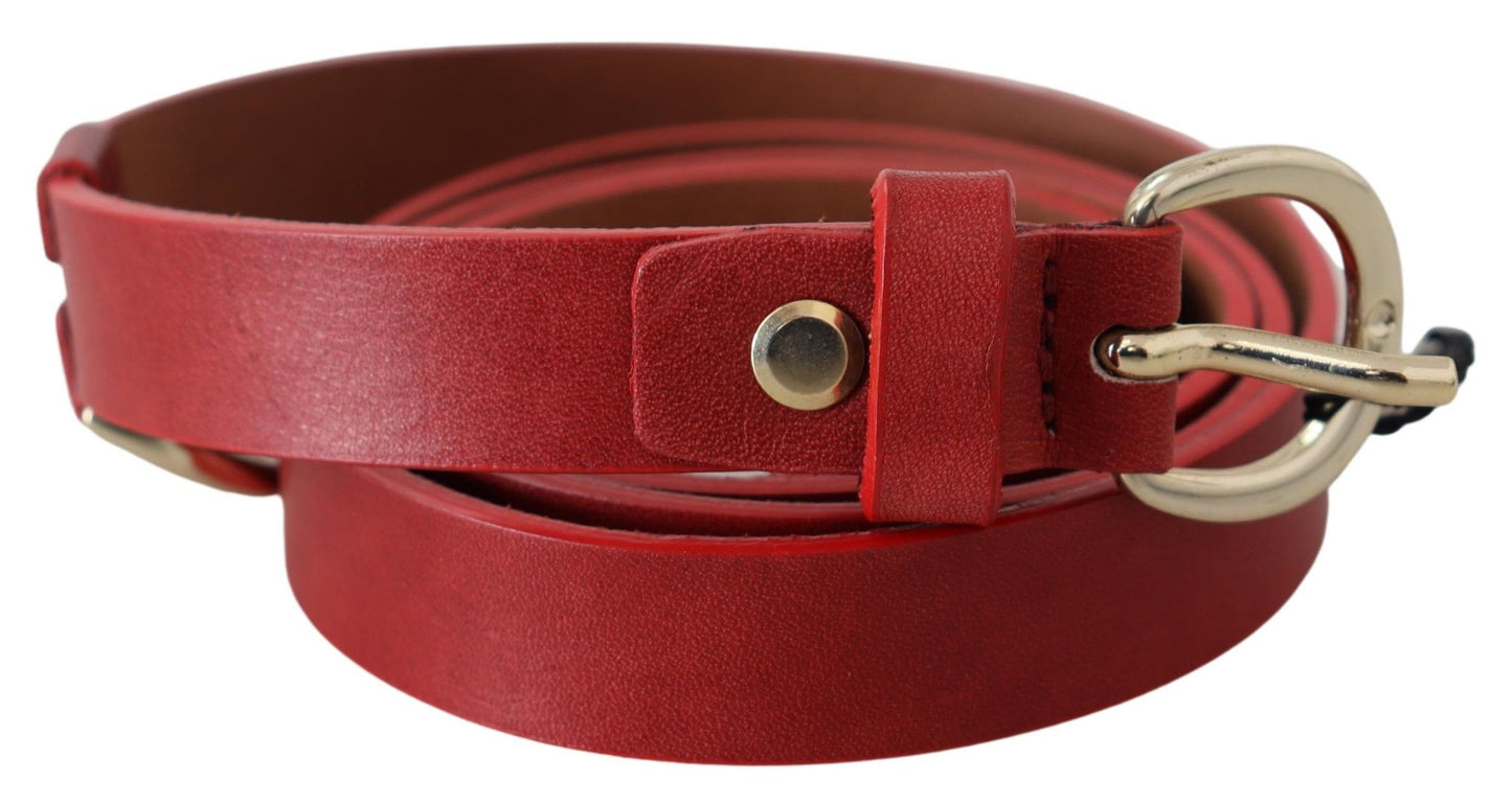 Elegant Red Leather Belt with Silver-Tone Buckle