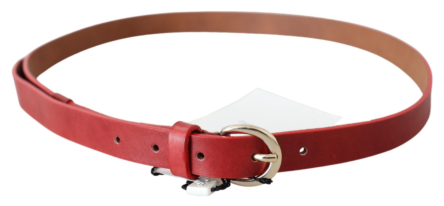 Elegant Red Leather Belt with Silver-Tone Buckle